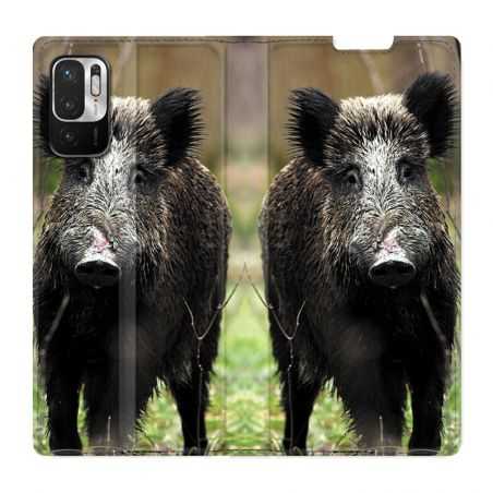 Housse Cuir Portefeuille Pour Xiaomi Redmi Note 10 5G Chasse Sanglier bois