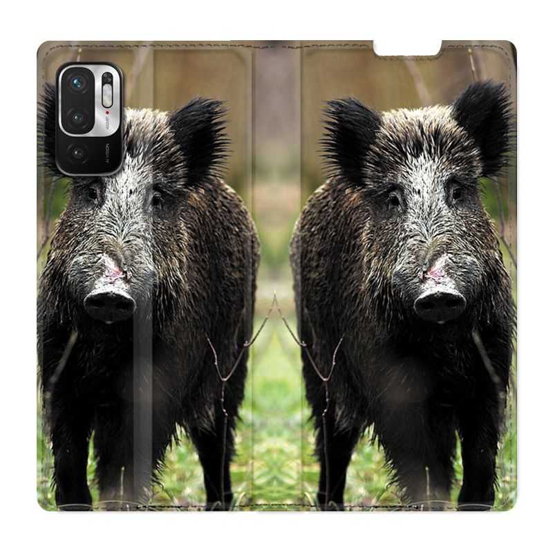 Housse Cuir Portefeuille Pour Xiaomi Redmi Note 10 5G Chasse Sanglier bois