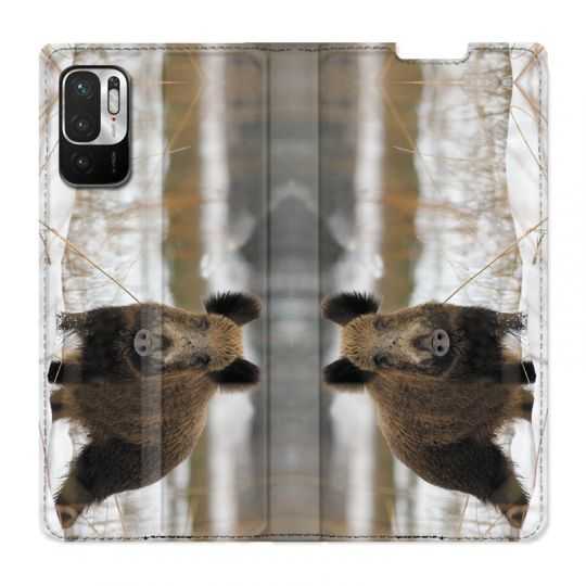 Housse Cuir Portefeuille Pour Xiaomi Redmi Note 10 5G Chasse Sanglier Neige