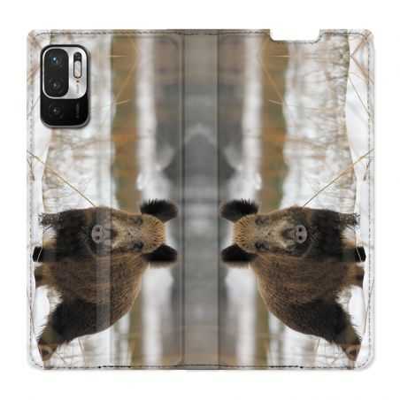 Housse Cuir Portefeuille Pour Xiaomi Redmi Note 10 5G Chasse Sanglier Neige