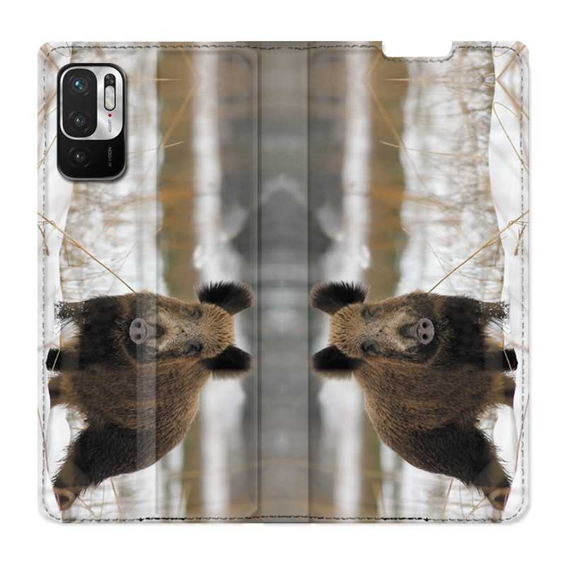 Housse Cuir Portefeuille Pour Xiaomi Redmi Note 10 5G Chasse Sanglier Neige