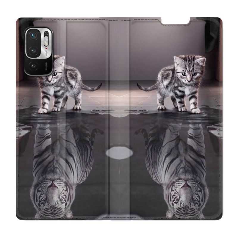 Housse Cuir Portefeuille Pour Xiaomi Redmi Note 10 5G Chat Reflet