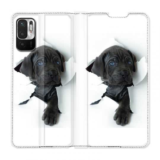 Housse Cuir Portefeuille Pour Xiaomi Redmi Note 10 5G Chien Noir