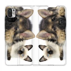 Housse Cuir Portefeuille Pour Xiaomi Redmi Note 10 5G Chien vs Chat