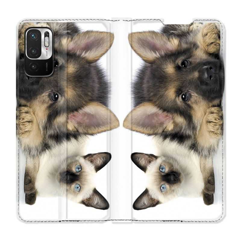 Housse Cuir Portefeuille Pour Xiaomi Redmi Note 10 5G Chien vs Chat