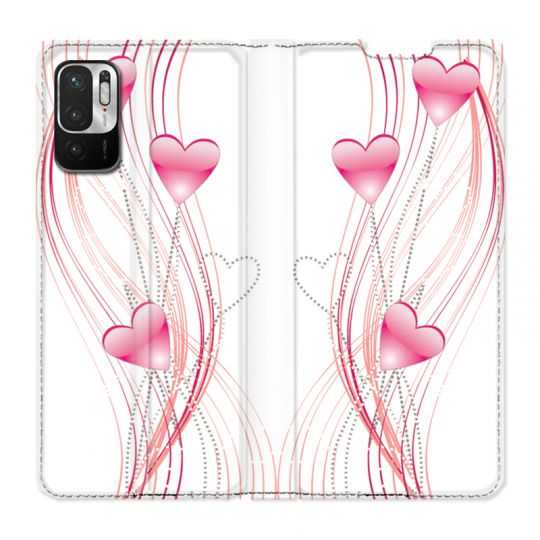 Housse Cuir Portefeuille Pour Xiaomi Redmi Note 10 5G Coeur Rose Montant sur Blanc