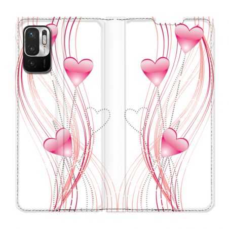 Housse Cuir Portefeuille Pour Xiaomi Redmi Note 10 5G Coeur Rose Montant sur Blanc