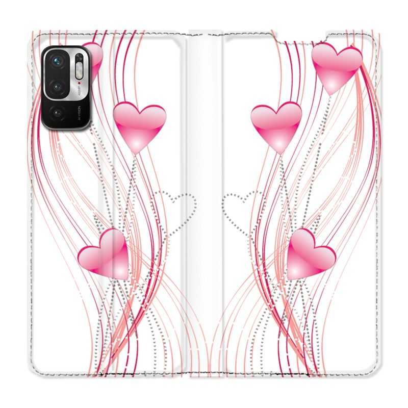Housse Cuir Portefeuille Pour Xiaomi Redmi Note 10 5G Coeur Rose Montant sur Blanc