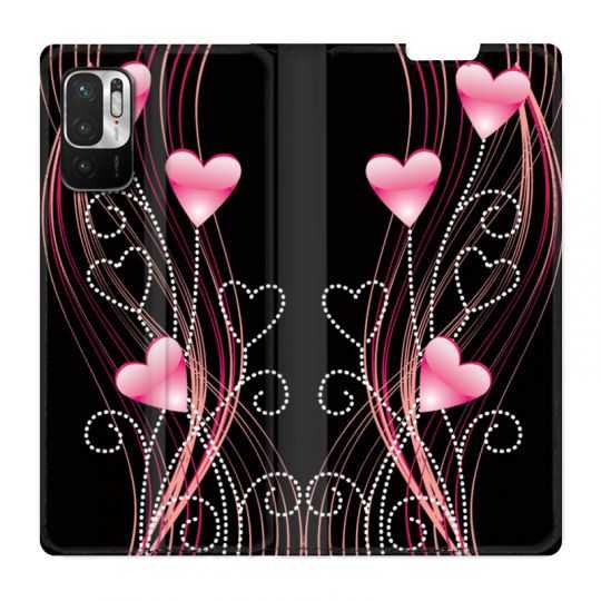 Housse Cuir Portefeuille Pour Xiaomi Redmi Note 10 5G Coeur Rose Montant sur Noir