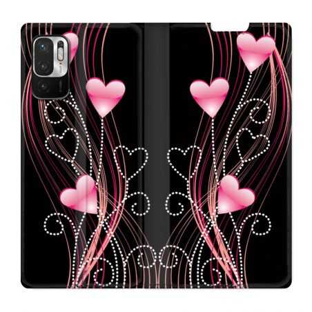 Housse Cuir Portefeuille Pour Xiaomi Redmi Note 10 5G Coeur Rose Montant sur Noir