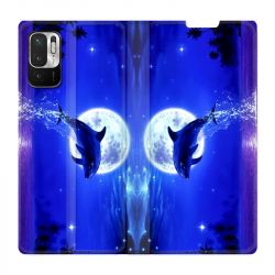 Housse Cuir Portefeuille Pour Xiaomi Redmi Note 10 5G Dauphin Lune
