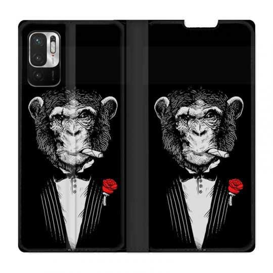 Housse Cuir Portefeuille Pour Xiaomi Redmi Note 10 5G Decale Singe Mafia