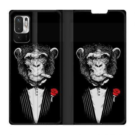 Housse Cuir Portefeuille Pour Xiaomi Redmi Note 10 5G Decale Singe Mafia