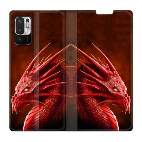Housse Cuir Portefeuille Pour Xiaomi Redmi Note 10 5G Dragon Rouge