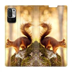 Housse Cuir Portefeuille Pour Xiaomi Redmi Note 10 5G Ecureuil Bois