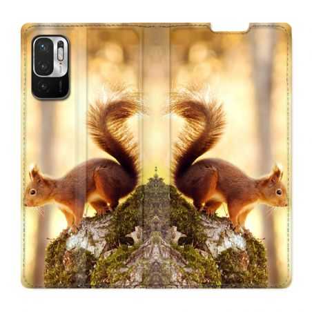 Housse Cuir Portefeuille Pour Xiaomi Redmi Note 10 5G Ecureuil Bois