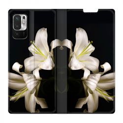 Housse Cuir Portefeuille Pour Xiaomi Redmi Note 10 5G Fleur Lys Noir