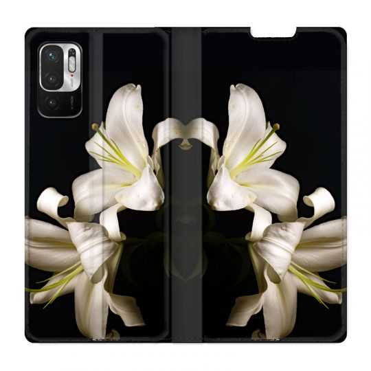 Housse Cuir Portefeuille Pour Xiaomi Redmi Note 10 5G Fleur Lys Noir