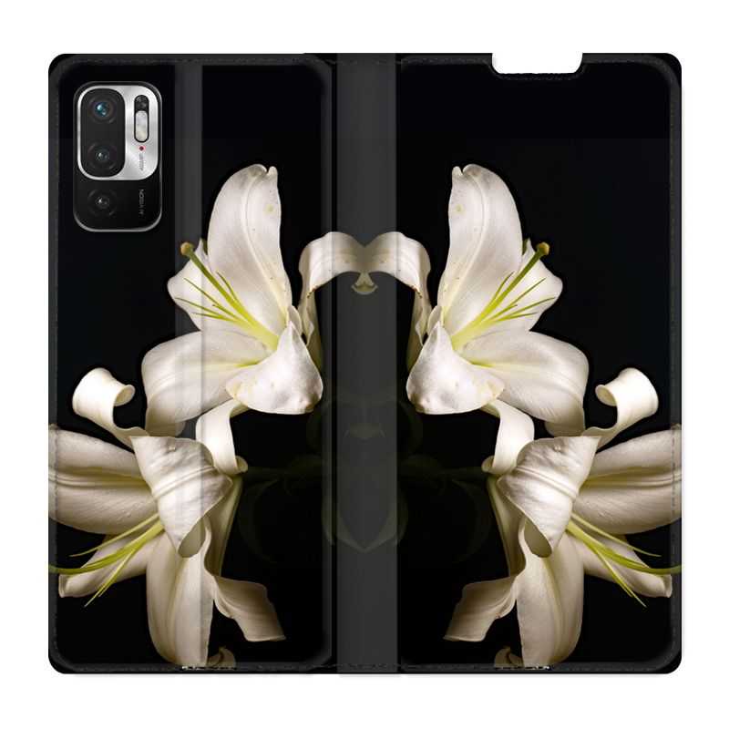 Housse Cuir Portefeuille Pour Xiaomi Redmi Note 10 5G Fleur Lys Noir