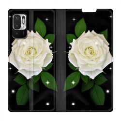 Housse Cuir Portefeuille Pour Xiaomi Redmi Note 10 5G Fleur Rose Blanche