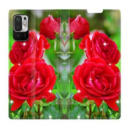 Housse Cuir Portefeuille Pour Xiaomi Redmi Note 10 5G Fleur Rose Rouge