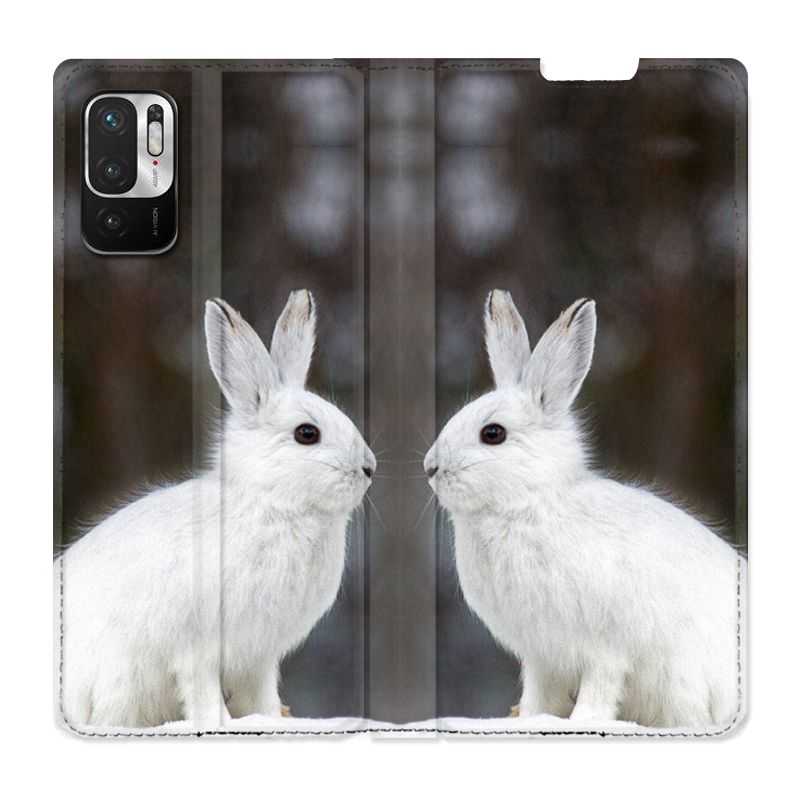 Housse Cuir Portefeuille Pour Xiaomi Redmi Note 10 5G Lapin Blanc