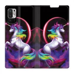 Housse Cuir Portefeuille Pour Xiaomi Redmi Note 10 5G Licorne Arc en ciel