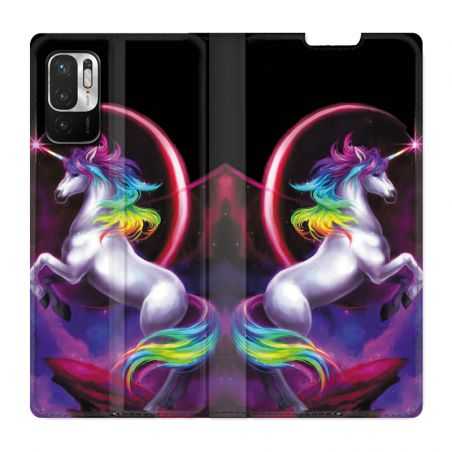 Housse Cuir Portefeuille Pour Xiaomi Redmi Note 10 5G Licorne Arc en ciel