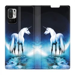Housse Cuir Portefeuille Pour Xiaomi Redmi Note 10 5G Licorne Lune