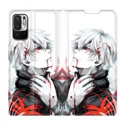 Housse Cuir Portefeuille Pour Xiaomi Redmi Note 10 5G Manga Kaneki Blanc