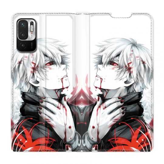 Housse Cuir Portefeuille Pour Xiaomi Redmi Note 10 5G Manga Kaneki Blanc