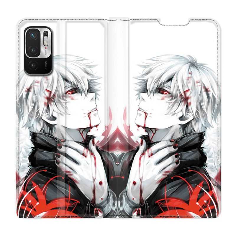 Housse Cuir Portefeuille Pour Xiaomi Redmi Note 10 5G Manga Kaneki Blanc