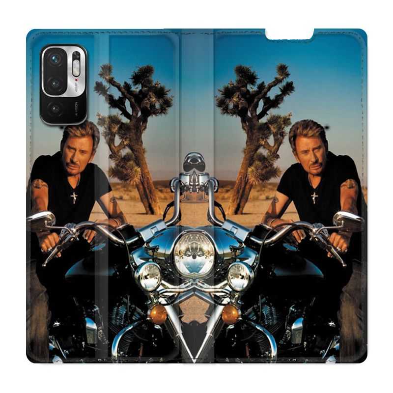 Housse Cuir Portefeuille Pour Xiaomi Redmi Note 10 5G Johnny Hallyday Moto