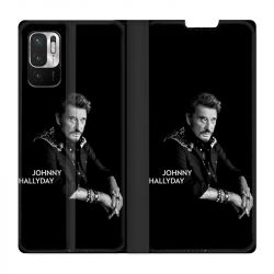 Housse Cuir Portefeuille Pour Xiaomi Redmi Note 10 5G Johnny Hallyday Noir