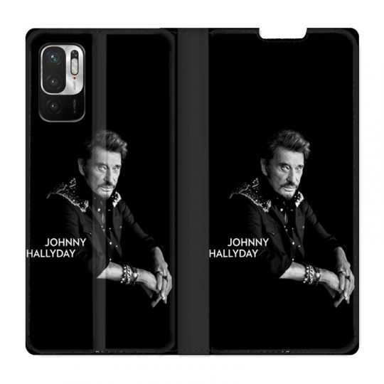 Housse Cuir Portefeuille Pour Xiaomi Redmi Note 10 5G Johnny Hallyday Noir