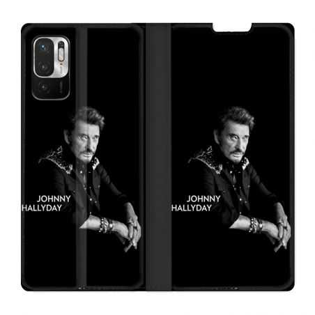 Housse Cuir Portefeuille Pour Xiaomi Redmi Note 10 5G Johnny Hallyday Noir