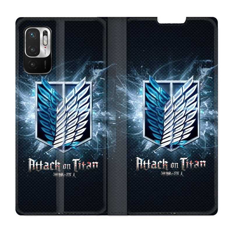 Housse Cuir Portefeuille Pour Xiaomi Redmi Note 10 5G Manga Attaque Titans Noir