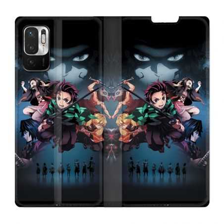 Housse Cuir Portefeuille Pour Xiaomi Redmi Note 10 5G Manga Demon Slayer Noir