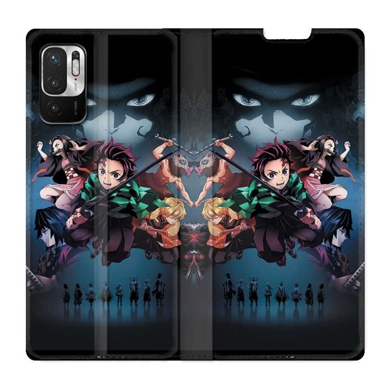 Housse Cuir Portefeuille Pour Xiaomi Redmi Note 10 5G Manga Demon Slayer Noir