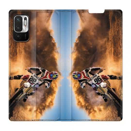 Housse Cuir Portefeuille Pour Xiaomi Redmi Note 10 5G Moto Cross Blanc