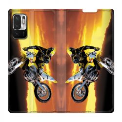 Housse Cuir Portefeuille Pour Xiaomi Redmi Note 10 5G Moto Cross Noir