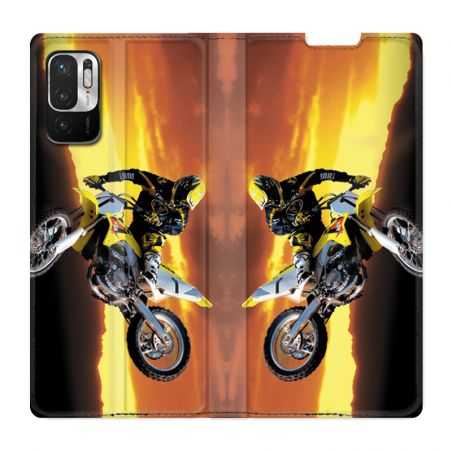 Housse Cuir Portefeuille Pour Xiaomi Redmi Note 10 5G Moto Cross Noir