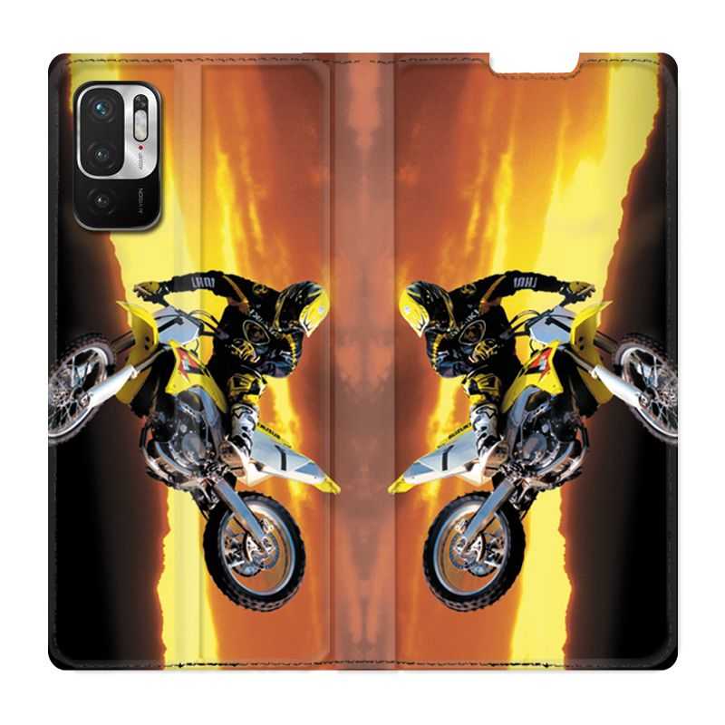 Housse Cuir Portefeuille Pour Xiaomi Redmi Note 10 5G Moto Cross Noir