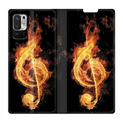 Housse Cuir Portefeuille Pour Xiaomi Redmi Note 10 5G Musique Clé Sol Feu N
