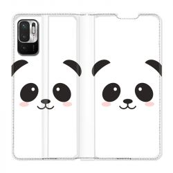 Housse Cuir Portefeuille Pour Xiaomi Redmi Note 10 5G Panda Blanc