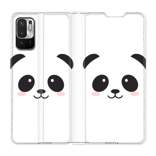 Housse Cuir Portefeuille Pour Xiaomi Redmi Note 10 5G Panda Blanc