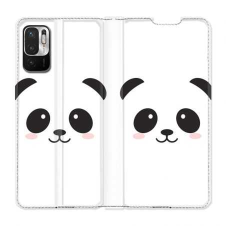 Housse Cuir Portefeuille Pour Xiaomi Redmi Note 10 5G Panda Blanc