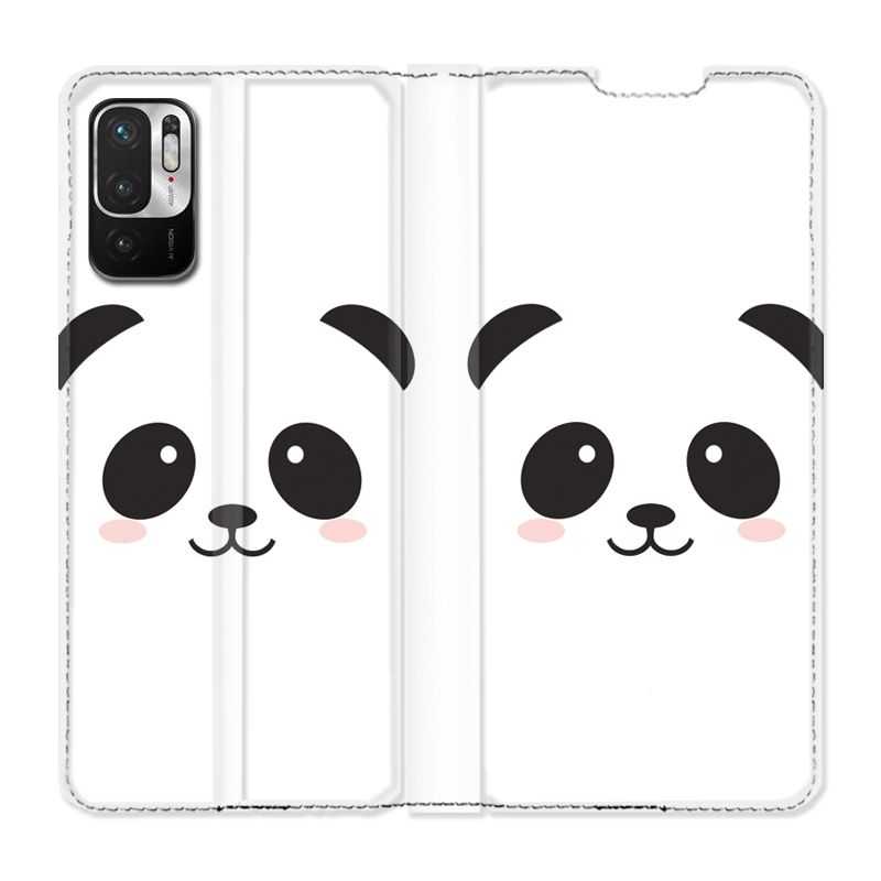 Housse Cuir Portefeuille Pour Xiaomi Redmi Note 10 5G Panda Blanc