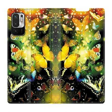 Housse Cuir Portefeuille Pour Xiaomi Redmi Note 10 5G Papillon Jaune
