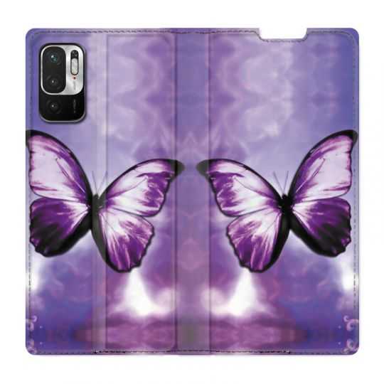 Housse Cuir Portefeuille Pour Xiaomi Redmi Note 10 5G Papillon Violet et Blanc